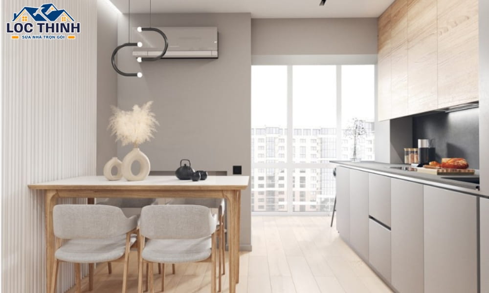 Mẫu thiết kế nhà bếp tối giản đầy ánh sáng
