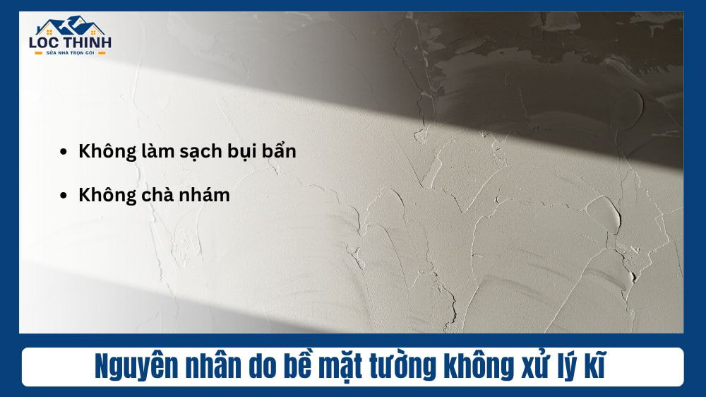 Bề mặt tường nhà không xử lý kỹ gây phun sơn bị hạt